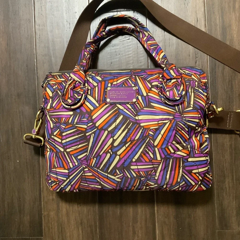 Marc By Marc Jacobs Quilted Multicolor Belted Padded Laptop Bag Gold Hardware